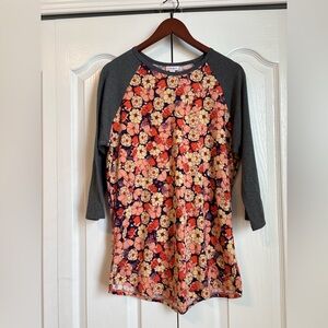 LuLaRoe Floral Long Sleeve Top - Gray and Orange